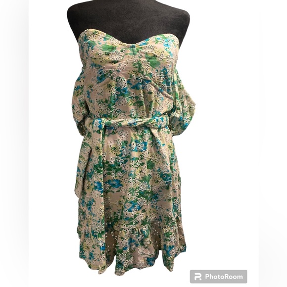 ASOS NWT Size 8 Floral Eyelet Cold Shoulder Flounce Ruffled Dress Bardot style - Picture 1 of 5